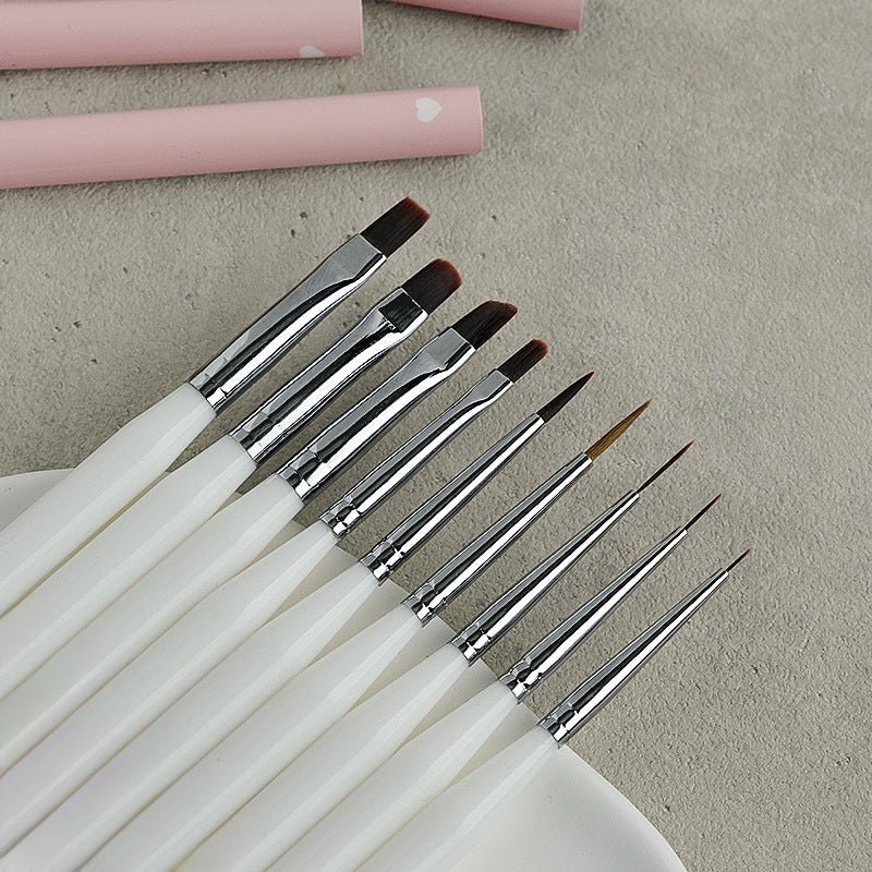 Handybabac 9-Piece White-Handle Gel Nail Art Brush Set - product view 2